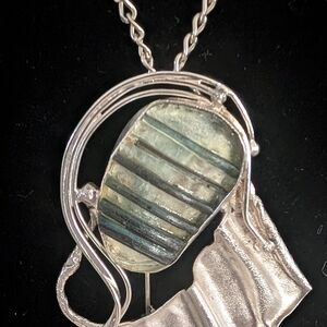 Vintage Avi Soffer Modernist Sterling Silver And  Roman Glass Necklace 24"